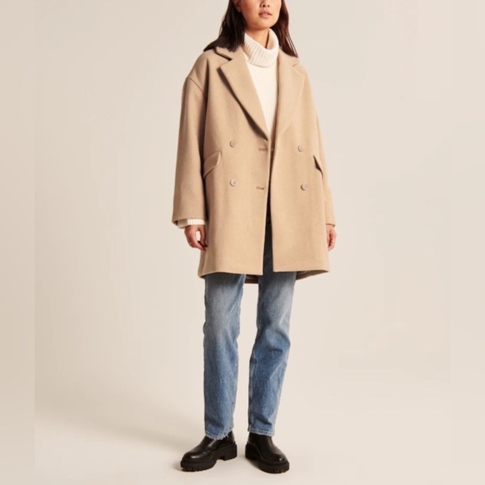 Abercrombie Short Wool Blend Dad Coat Light Brown XS Petite NWOT